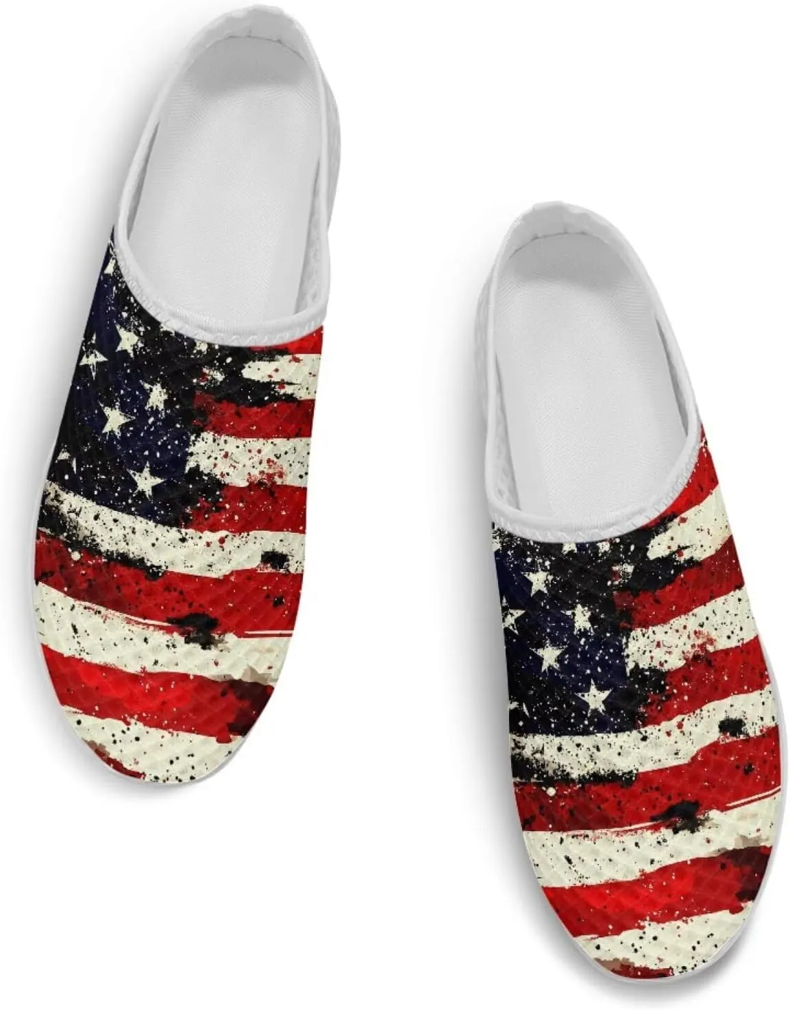 Howilath American Flag Print Women Mules Shoes Slip on Shoes Arch Support Garden Clogs Mesh Loafers with EVA Sole