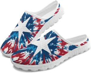 Howilath American Flag Print Women Mules Shoes Slip on Shoes Arch Support Garden Clogs Mesh Loafers with EVA Sole