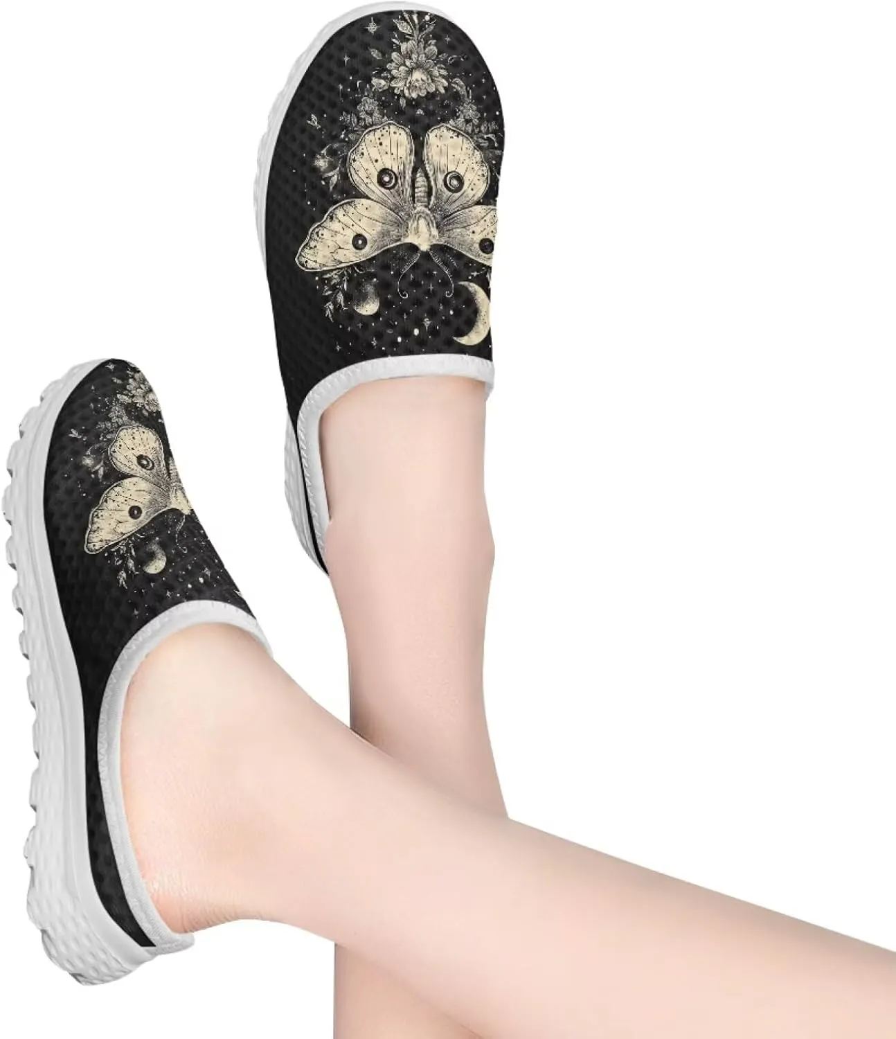 Howilath Butterfly & Dragonfly Mule Tennis Shoes for Women Anti-Slip Mule Sneakers Slip on Tennis Shoes Casual Loafers