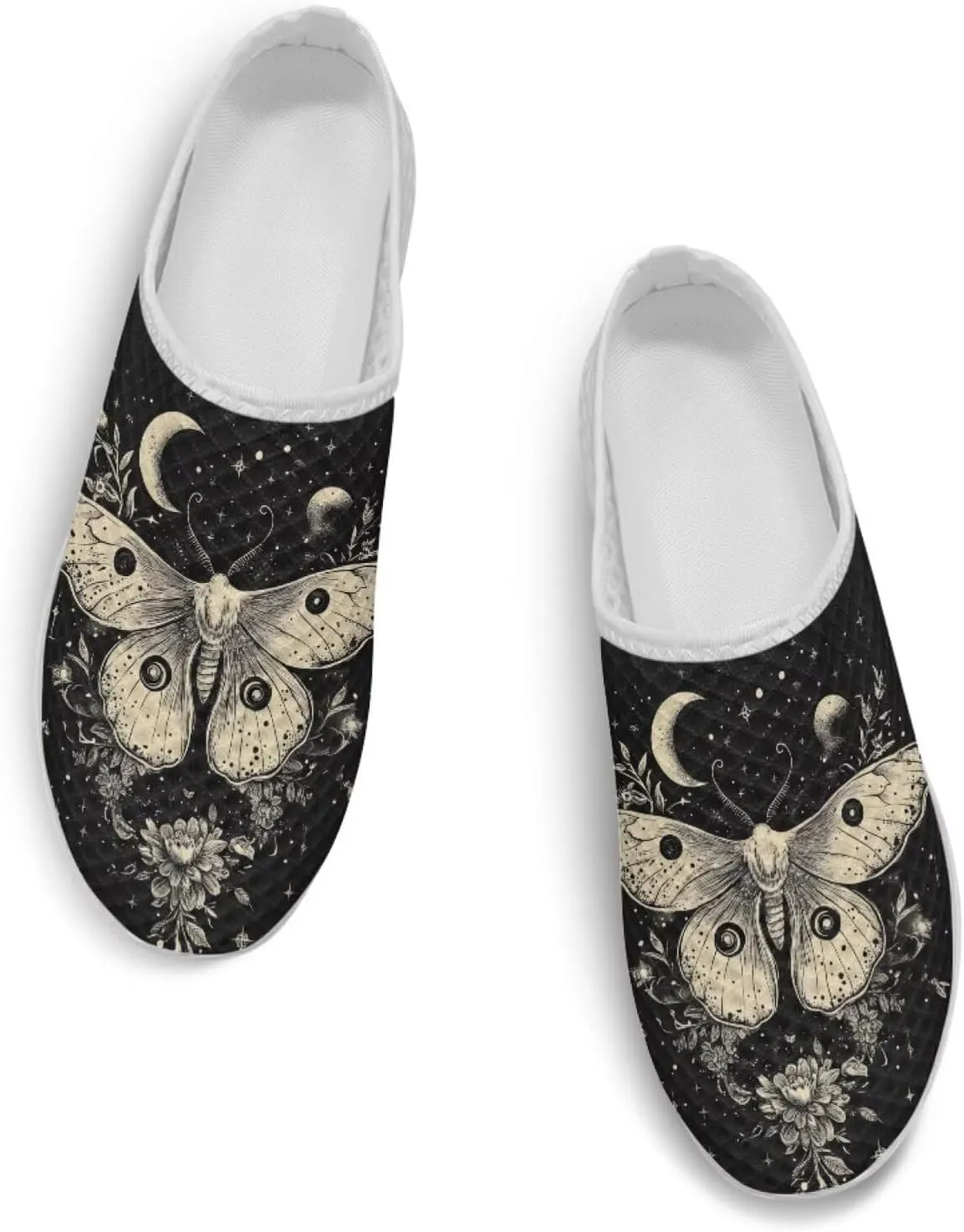 Howilath Butterfly & Dragonfly Mule Tennis Shoes for Women Anti-Slip Mule Sneakers Slip on Tennis Shoes Casual Loafers