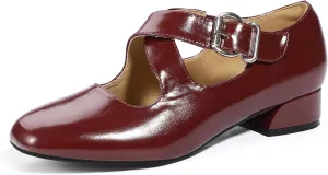 IDIFU Mary Jane Flats for Women Ballet Flats Square Toe Buckle Low Heel Dress Shoes Dressy Casual Comfortable Cute Formal Flat Shoes Bridal Office Criss Cross Strap Dress Flats Shoes