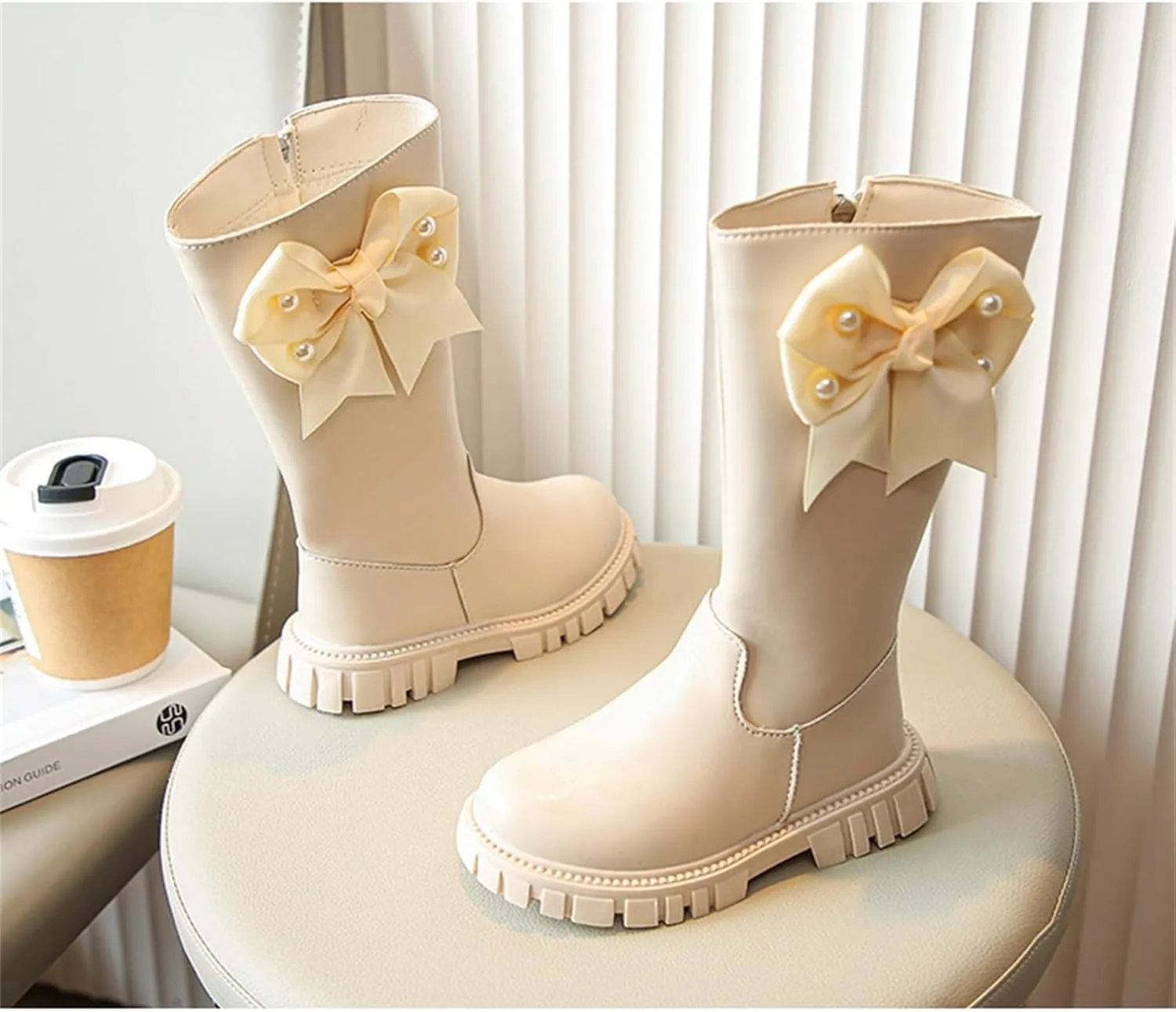 𝗣ink Toddler Cow-girl Boots With Zipper Girls Leather Mid Length Tall Boots Childrens Soft Slip On 𝐖aterproof Snowboots