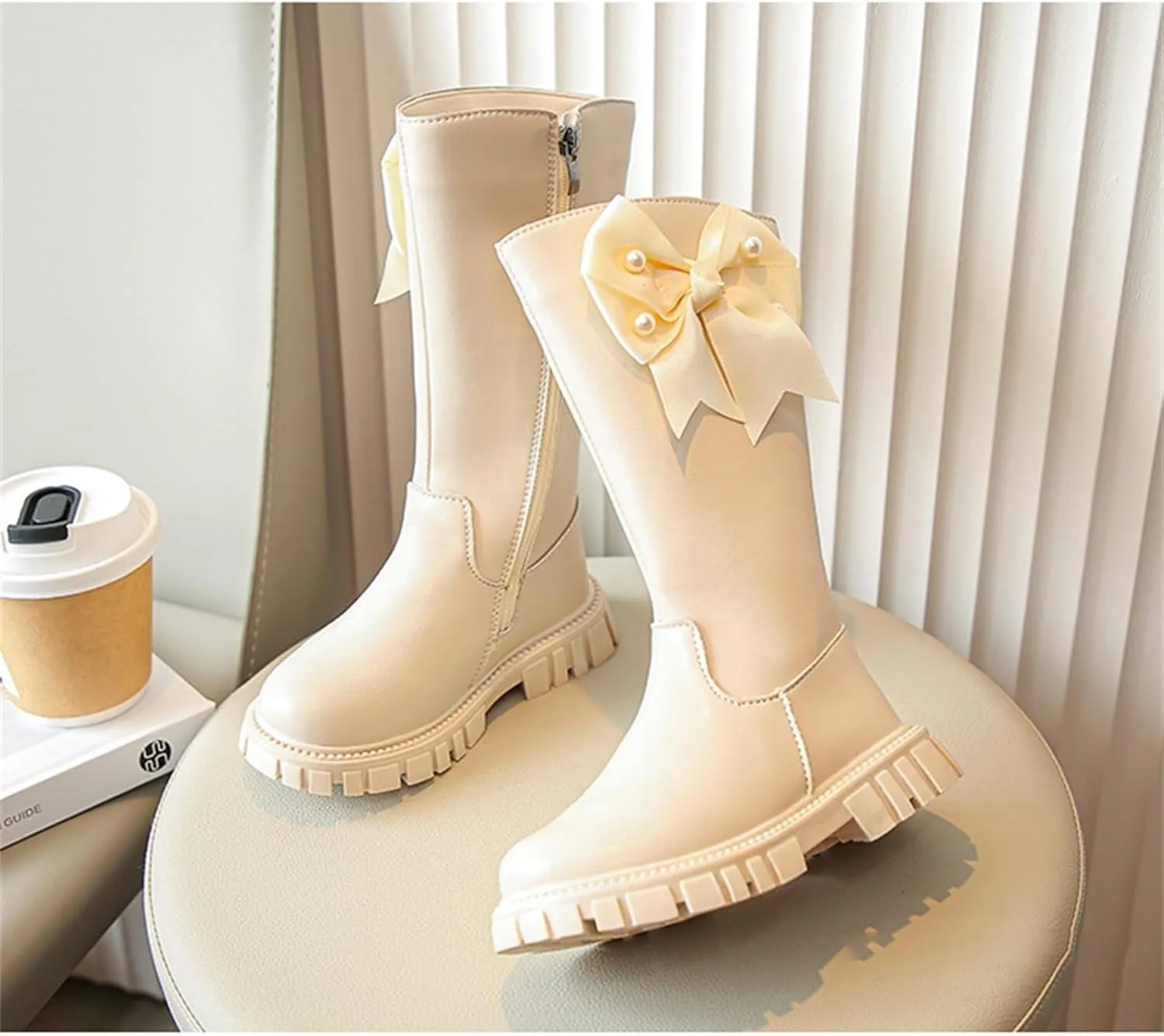 𝗣ink Toddler Cow-girl Boots With Zipper Girls Leather Mid Length Tall Boots Childrens Soft Slip On 𝐖aterproof Snowboots