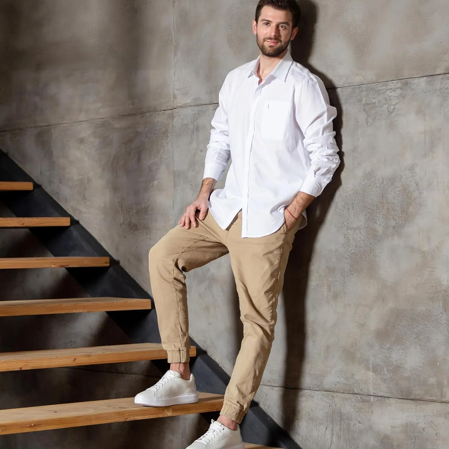 ITALYMORN Khaki Chino Joggers for Men Twill Stretch Casual Pants with Pockets