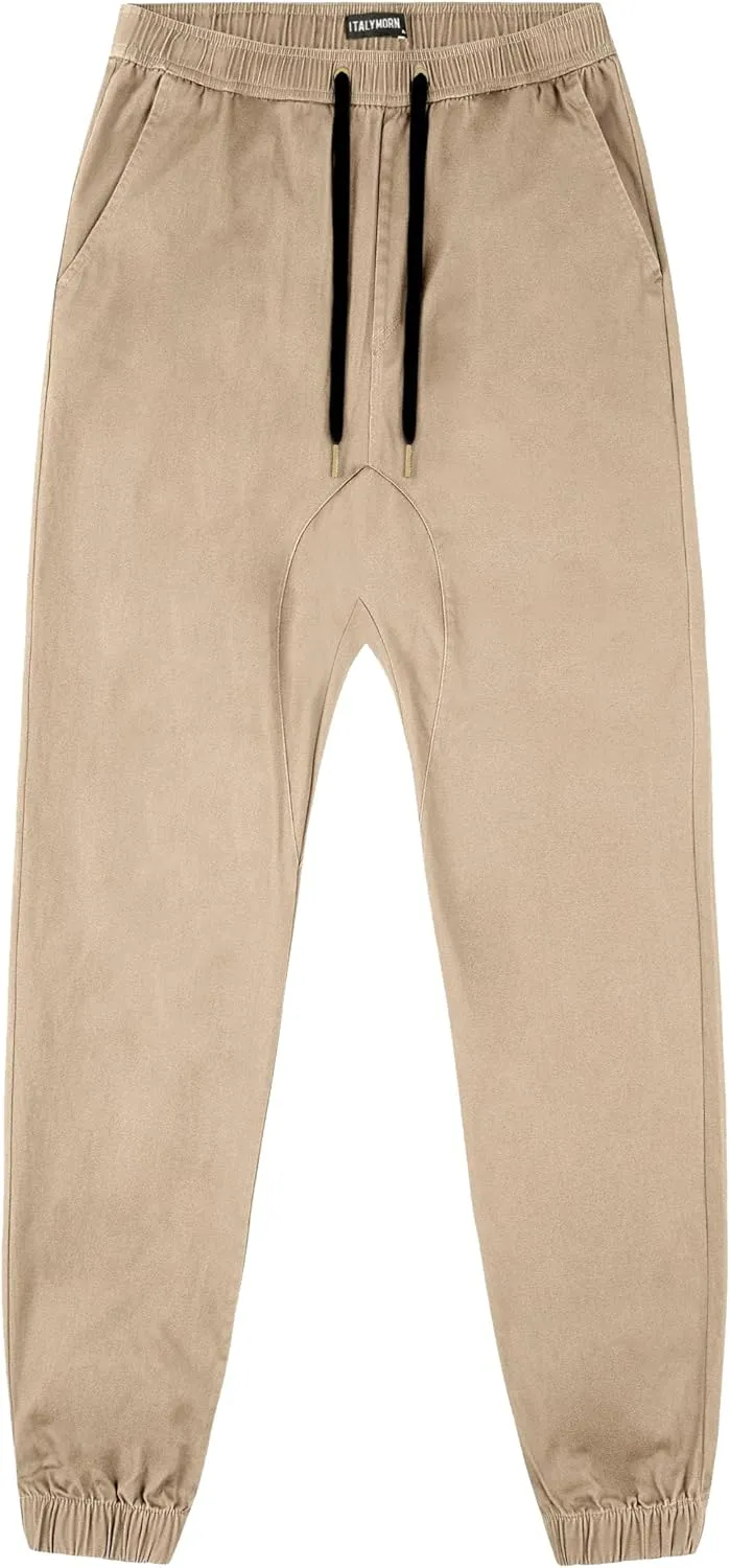 ITALYMORN Khaki Chino Joggers for Men Twill Stretch Casual Pants with Pockets