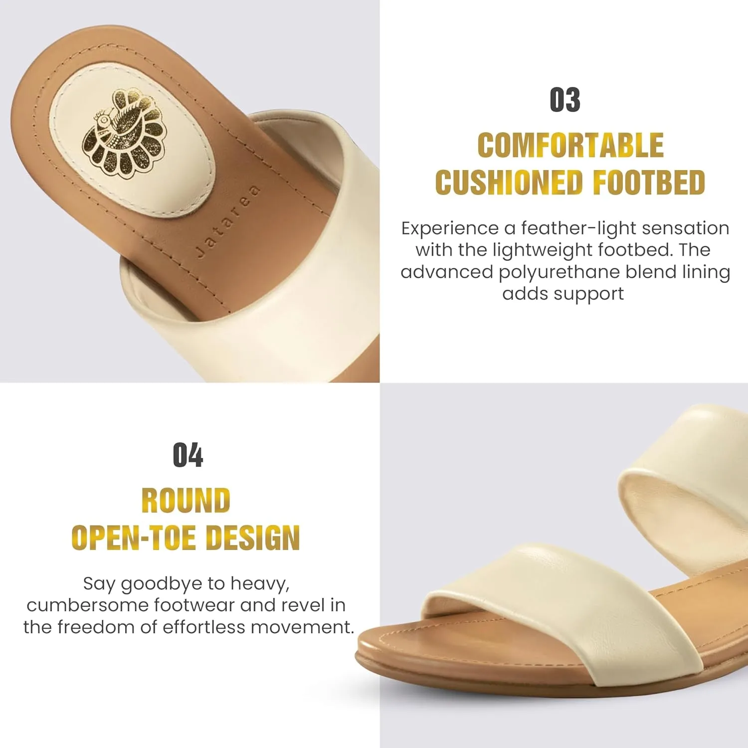 JATAREA Slip-On Flat Leather Slides for Women | Two Strap Open Toe Beach Sandals - BOJRA & ABANTI