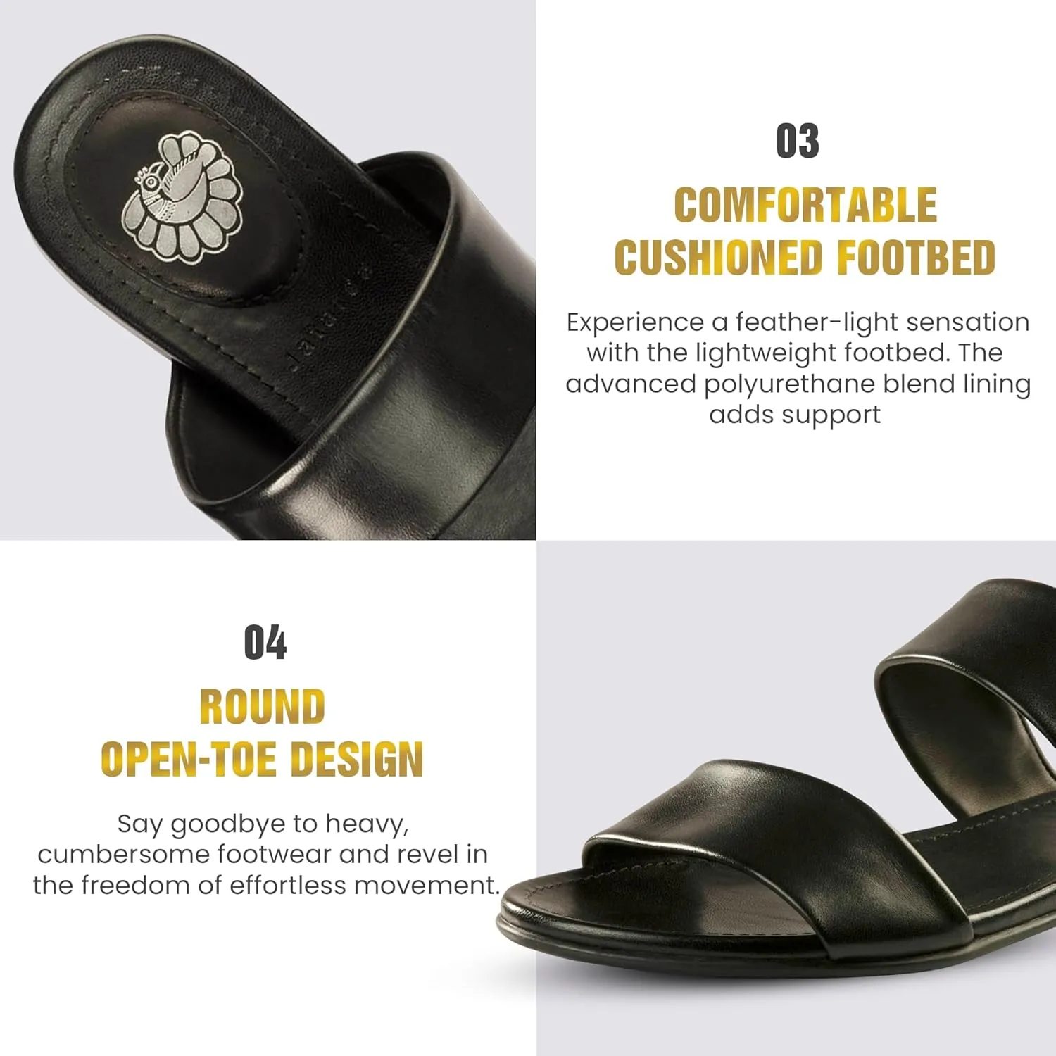 JATAREA Slip-On Flat Leather Slides for Women | Two Strap Open Toe Beach Sandals - BOJRA & ABANTI