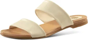 JATAREA Slip-On Flat Leather Slides for Women | Two Strap Open Toe Beach Sandals - BOJRA & ABANTI