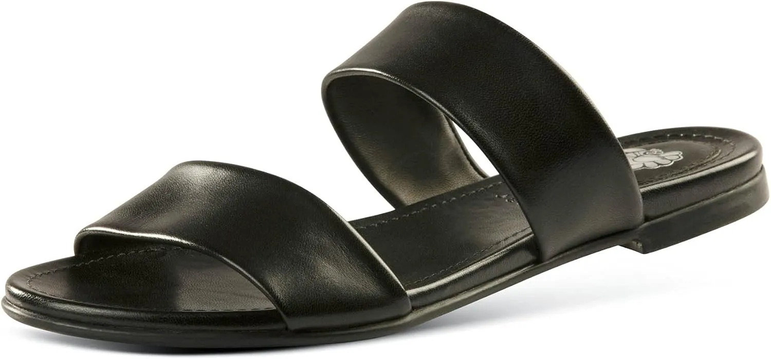 JATAREA Slip-On Flat Leather Slides for Women | Two Strap Open Toe Beach Sandals - BOJRA & ABANTI