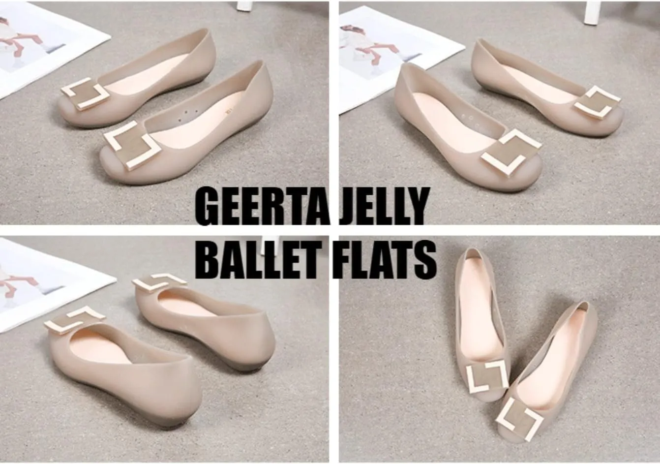 Jelly Ballet Flats for Women Jelly Sandals Water Slides Slip on Loafers Pumps Round Toe No Slip Sole Lightweight Breathable Waterproof Low Top Cute Ballerina Dress Shoes Office Beach Party Vacation