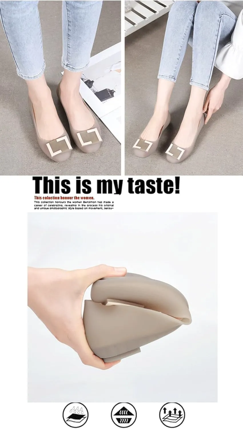 Jelly Ballet Flats for Women Jelly Sandals Water Slides Slip on Loafers Pumps Round Toe No Slip Sole Lightweight Breathable Waterproof Low Top Cute Ballerina Dress Shoes Office Beach Party Vacation