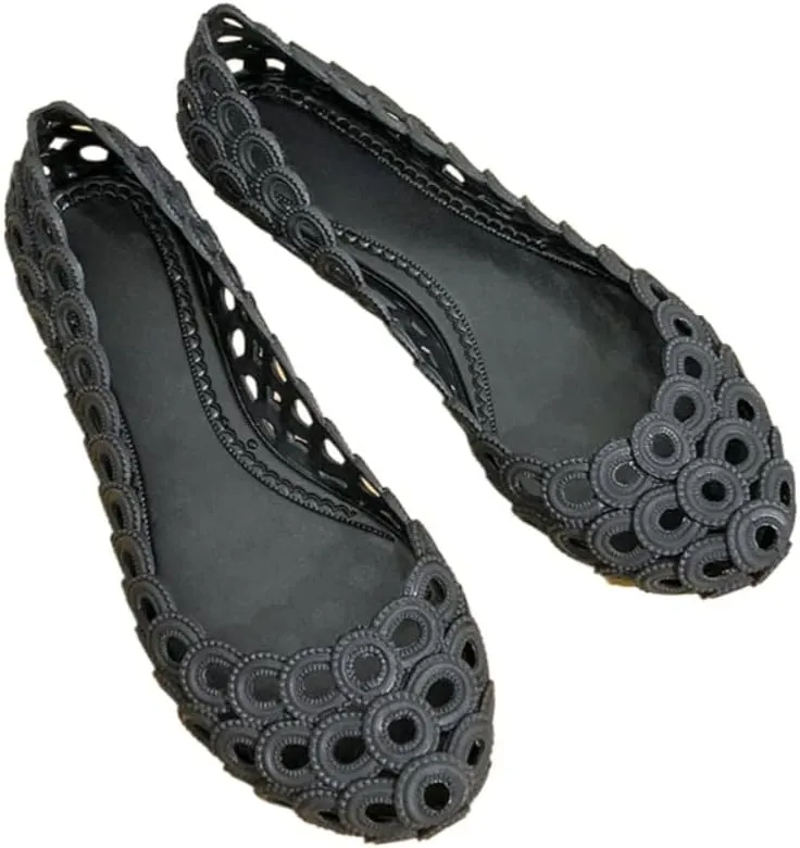 Jelly Mesh Ballet Flats for Women Clear Jelly Sandals Hollow Water Slides Slip on House Slippers Wide Loafers Lightweight Breathable No Slip Dressy Ballerina Shoes Summer Cruise Vacation Beach Party