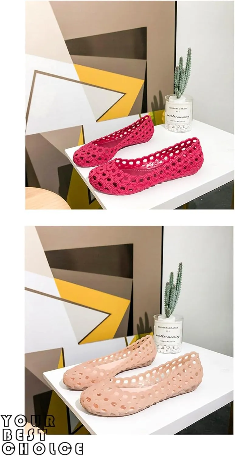 Jelly Mesh Ballet Flats for Women Clear Jelly Sandals Hollow Water Slides Slip on House Slippers Wide Loafers Lightweight Breathable No Slip Dressy Ballerina Shoes Summer Cruise Vacation Beach Party