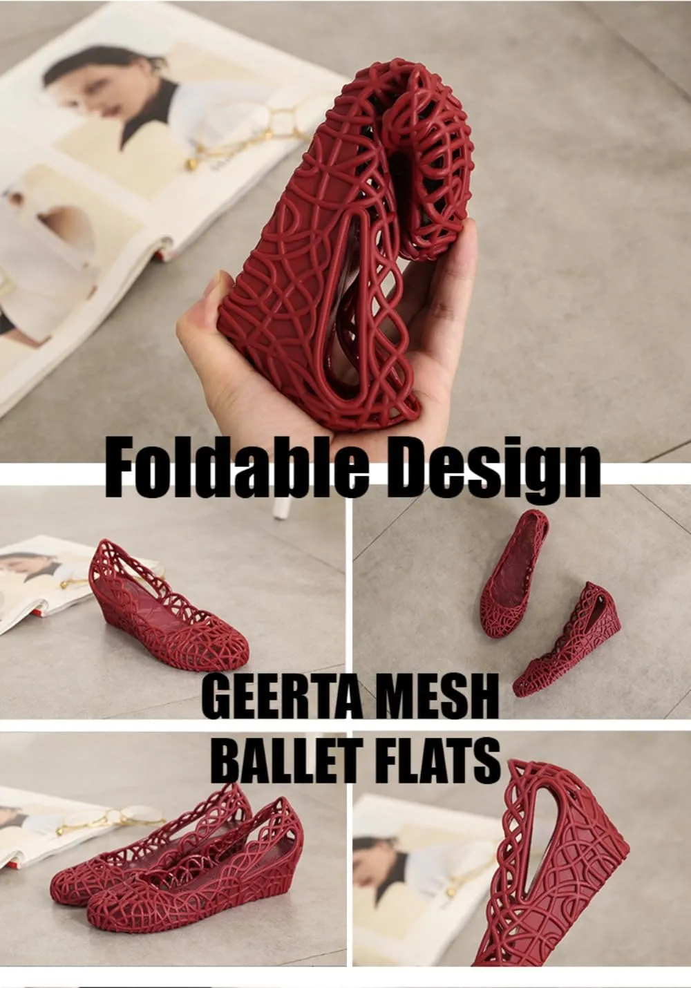 Jelly Mesh Ballet Flats for Women Jelly Sandals Hollow Wedge Water Slides Slip on Loafers No Slip Platform Lightweight Breathable Low Top Dressy Ballerina Shoes Summer Beach Party Cruise Vacation
