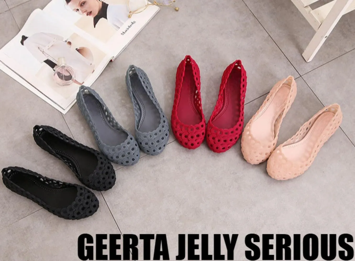 Jelly Mesh Ballet Flats for Women Jelly Sandals Woven Hollow Water Slides Slip on Loafers No Slip Lightweight Breathable Low Top Cute Ballerina Dress Shoes Beach Party Cruise Vacation Office Business