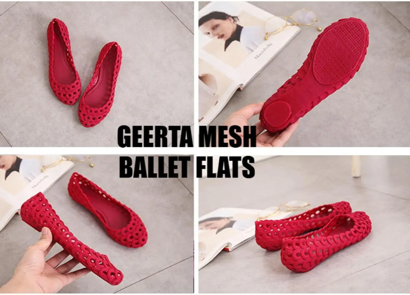 Jelly Mesh Ballet Flats for Women Jelly Sandals Woven Hollow Water Slides Slip on Loafers No Slip Lightweight Breathable Low Top Cute Ballerina Dress Shoes Beach Party Cruise Vacation Office Business