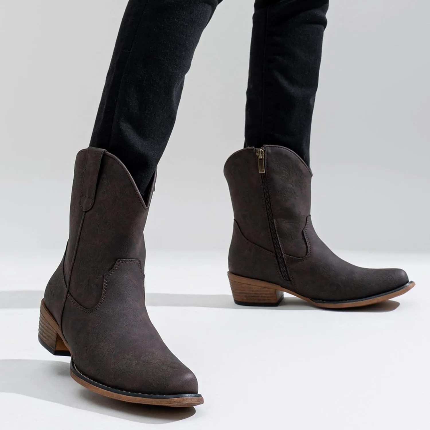 Jeossy Women's Cowboy Boots Short Cowgirl Ankle Boots Western 9805 Booties Square Toe with Zipper