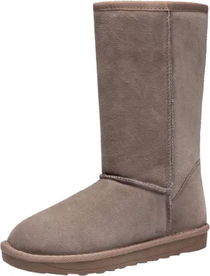 Jeossy Women's Winter Snow Boots, Warm Suede Fur Slip on Mid Calf Plush Fuzzy Tall Shoes