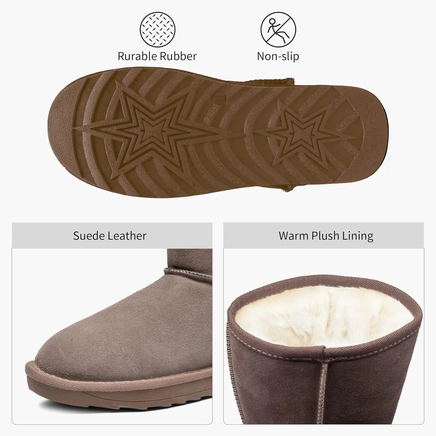Jeossy Women's Winter Snow Boots, Warm Suede Fur Slip on Mid Calf Plush Fuzzy Tall Shoes