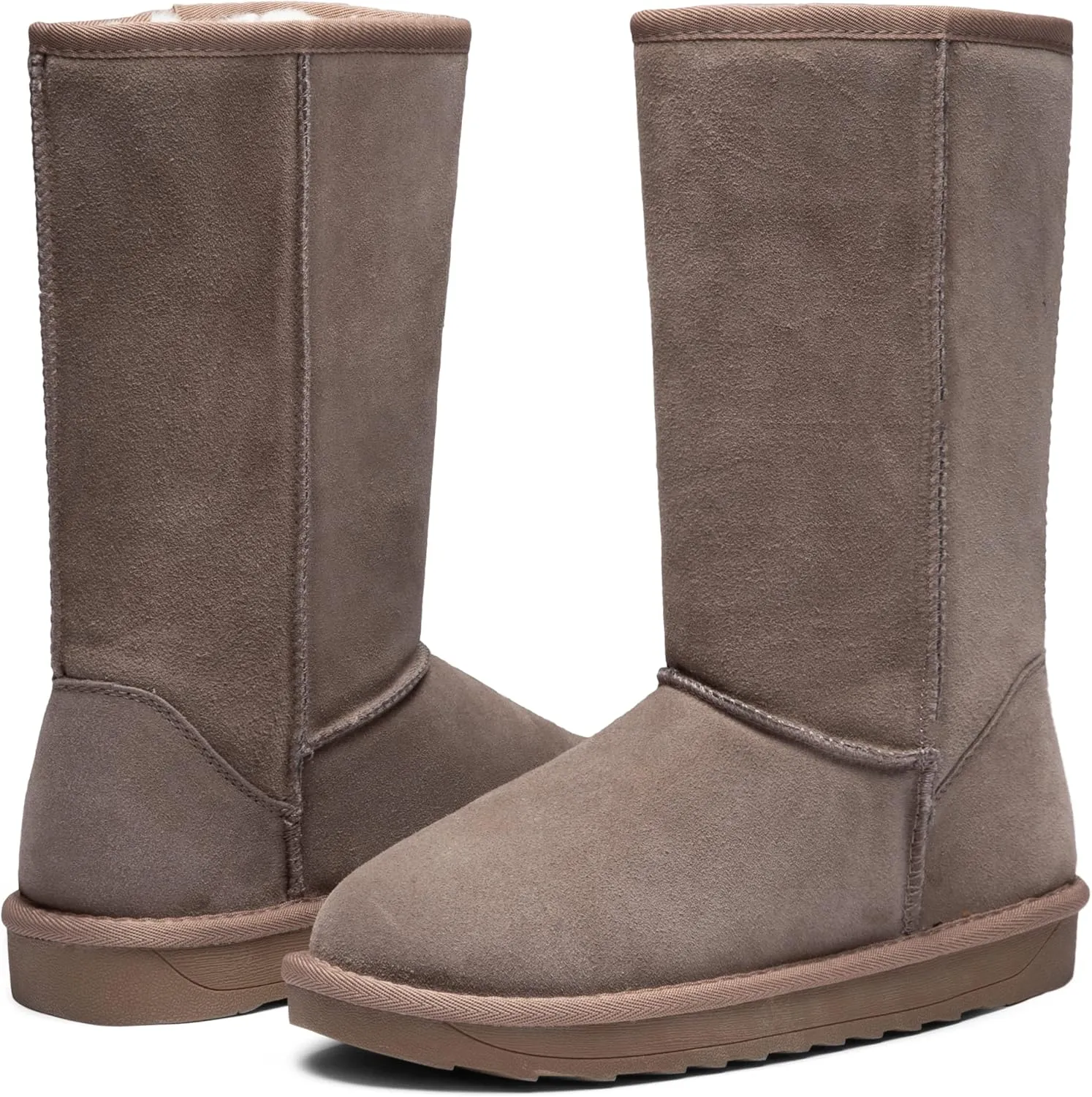 Jeossy Women's Winter Snow Boots, Warm Suede Fur Slip on Mid Calf Plush Fuzzy Tall Shoes