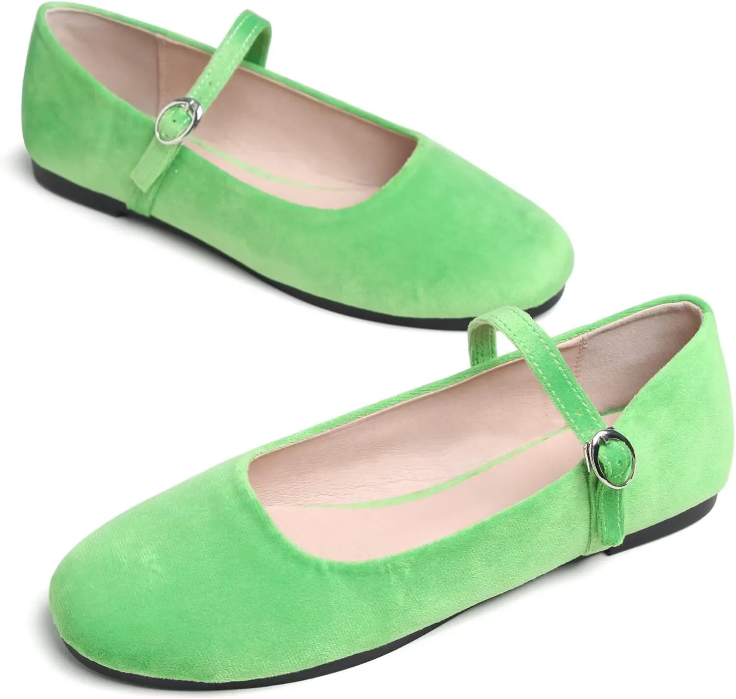 JiangWei Shu Round Toe Flats Dress Mary Jane Shoes Ankle Strap Ballet Flats Comfortable Casual Flats