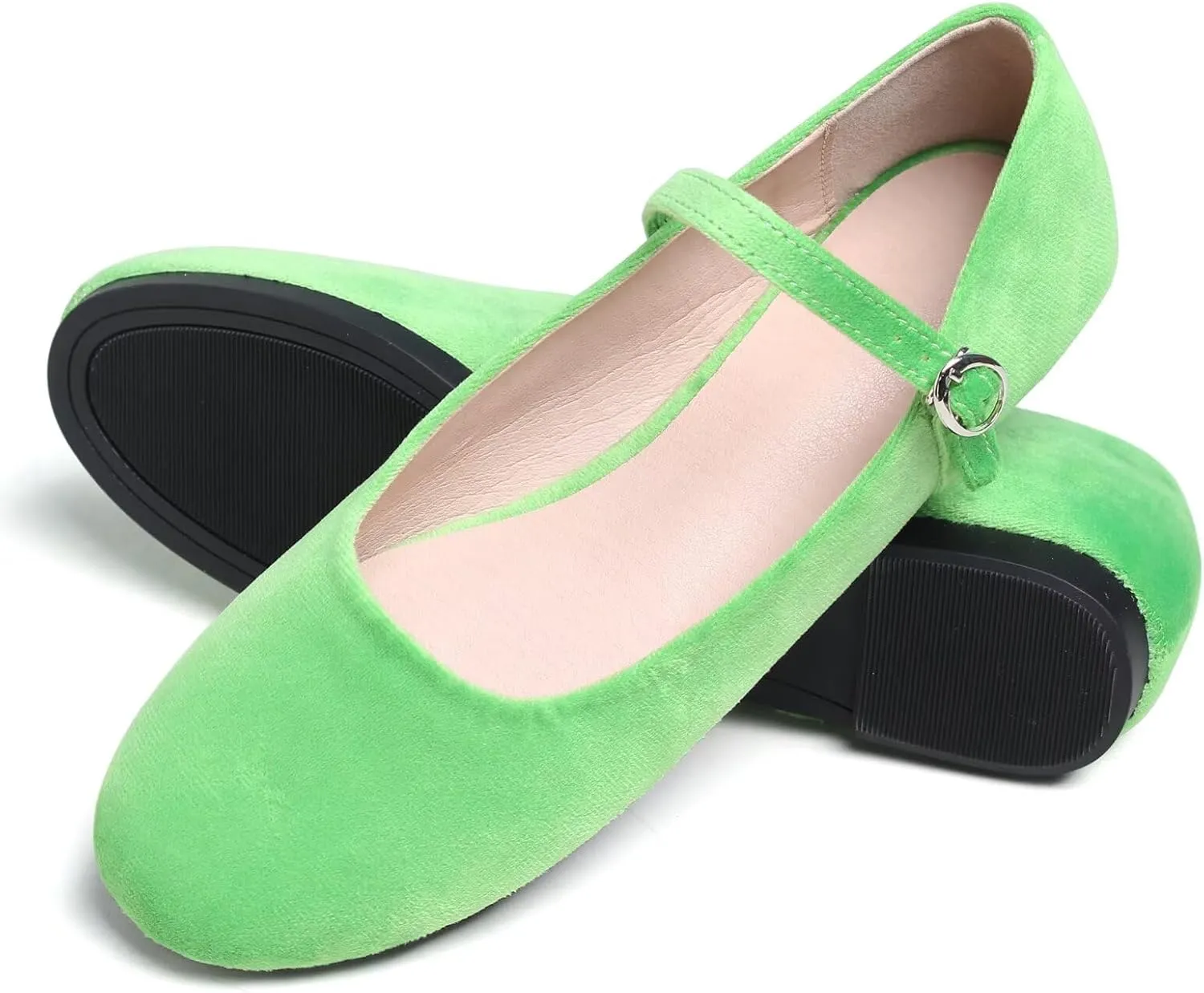 JiangWei Shu Round Toe Flats Dress Mary Jane Shoes Ankle Strap Ballet Flats Comfortable Casual Flats
