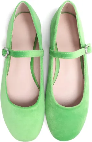 JiangWei Shu Round Toe Flats Dress Mary Jane Shoes Ankle Strap Ballet Flats Comfortable Casual Flats