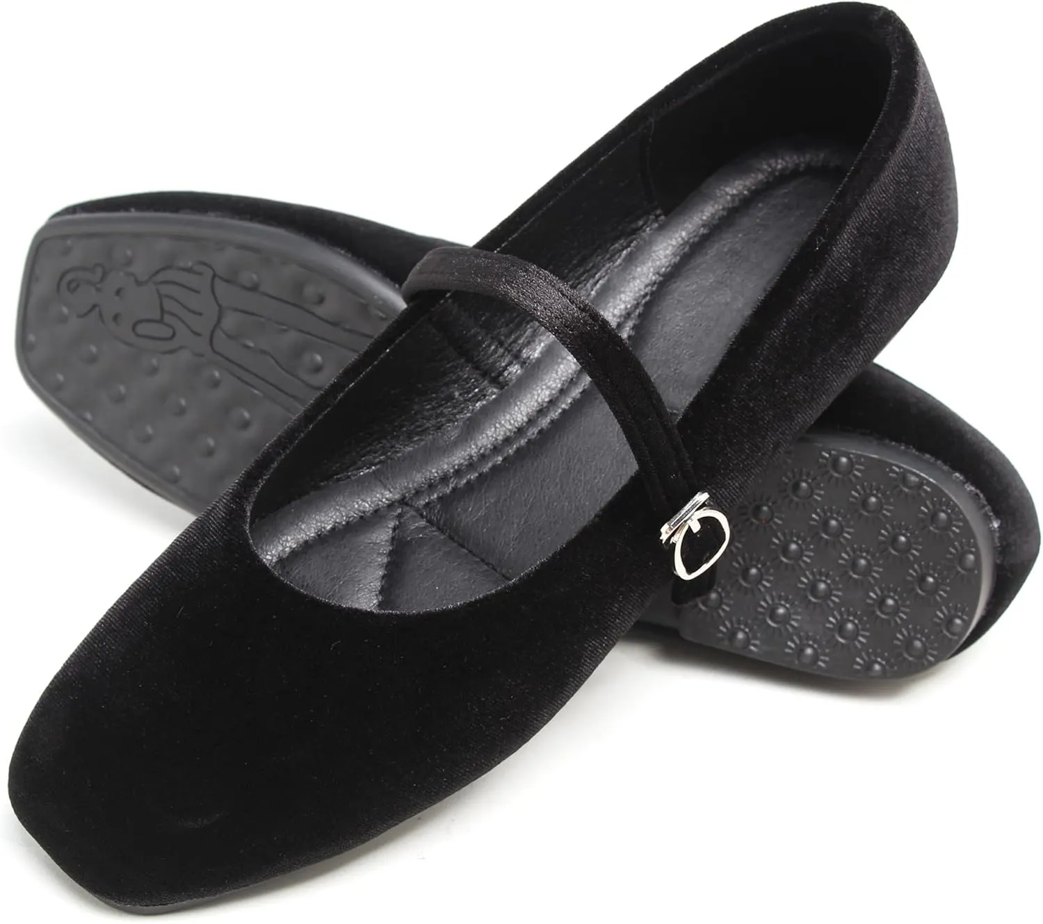 JiangWei Shu Women's Square Toe Ballets Comfortable Flats Soft Velvet Mary Jane Flats Casual Dressy Shoes