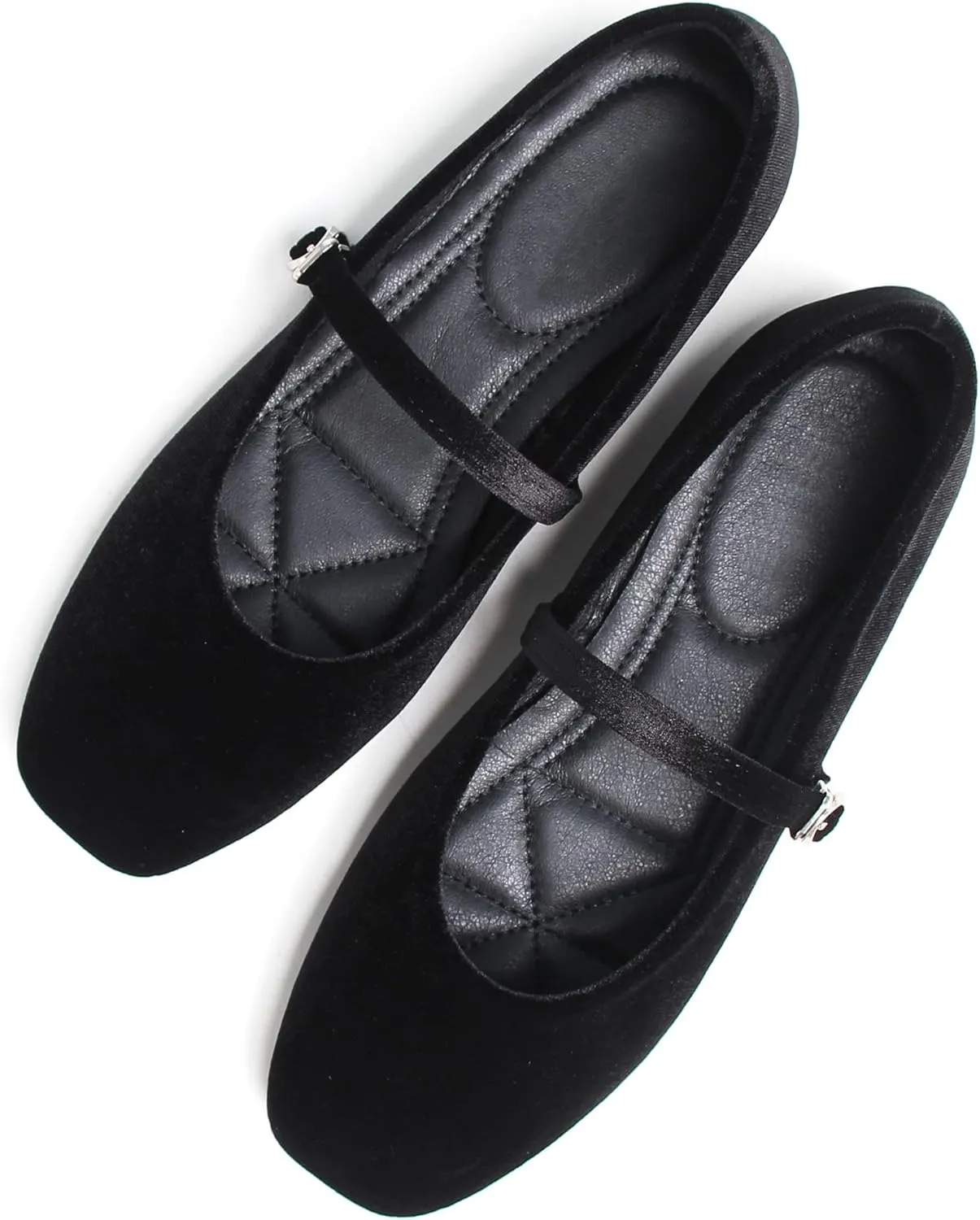 JiangWei Shu Women's Square Toe Ballets Comfortable Flats Soft Velvet Mary Jane Flats Casual Dressy Shoes