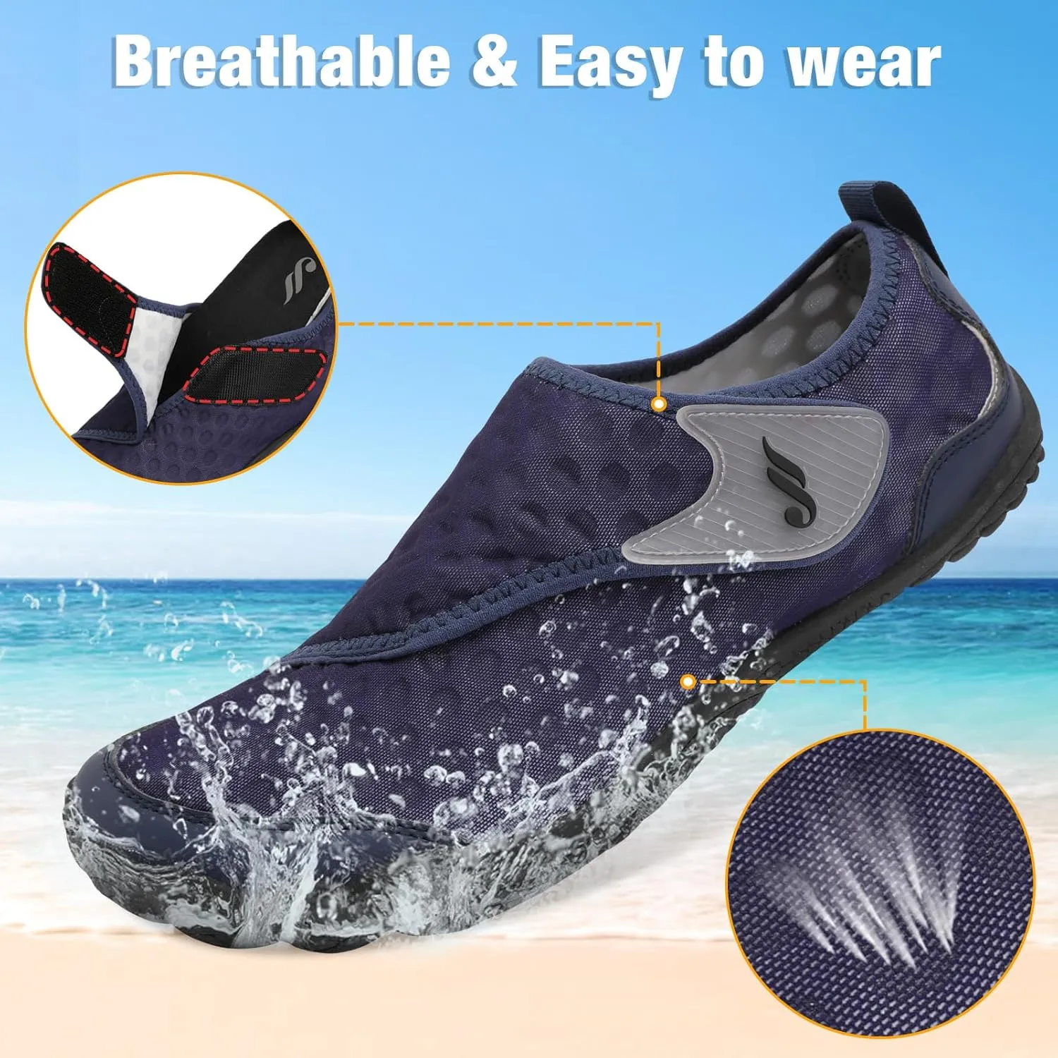JIASUQI Water Shoes for Men Women Barefoot Swim Beach Shoes Quick Dry Water Sandals Sneakers for Adults