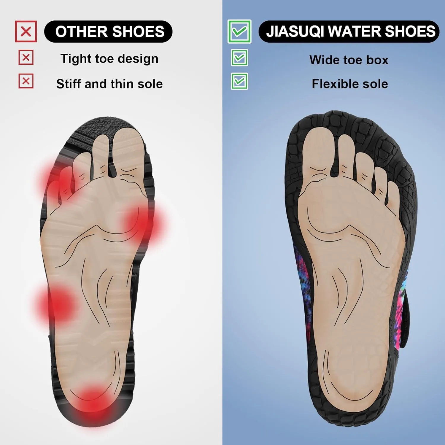JIASUQI Water Shoes for Men Women Barefoot Swim Beach Shoes Quick Dry Water Sandals Sneakers for Adults