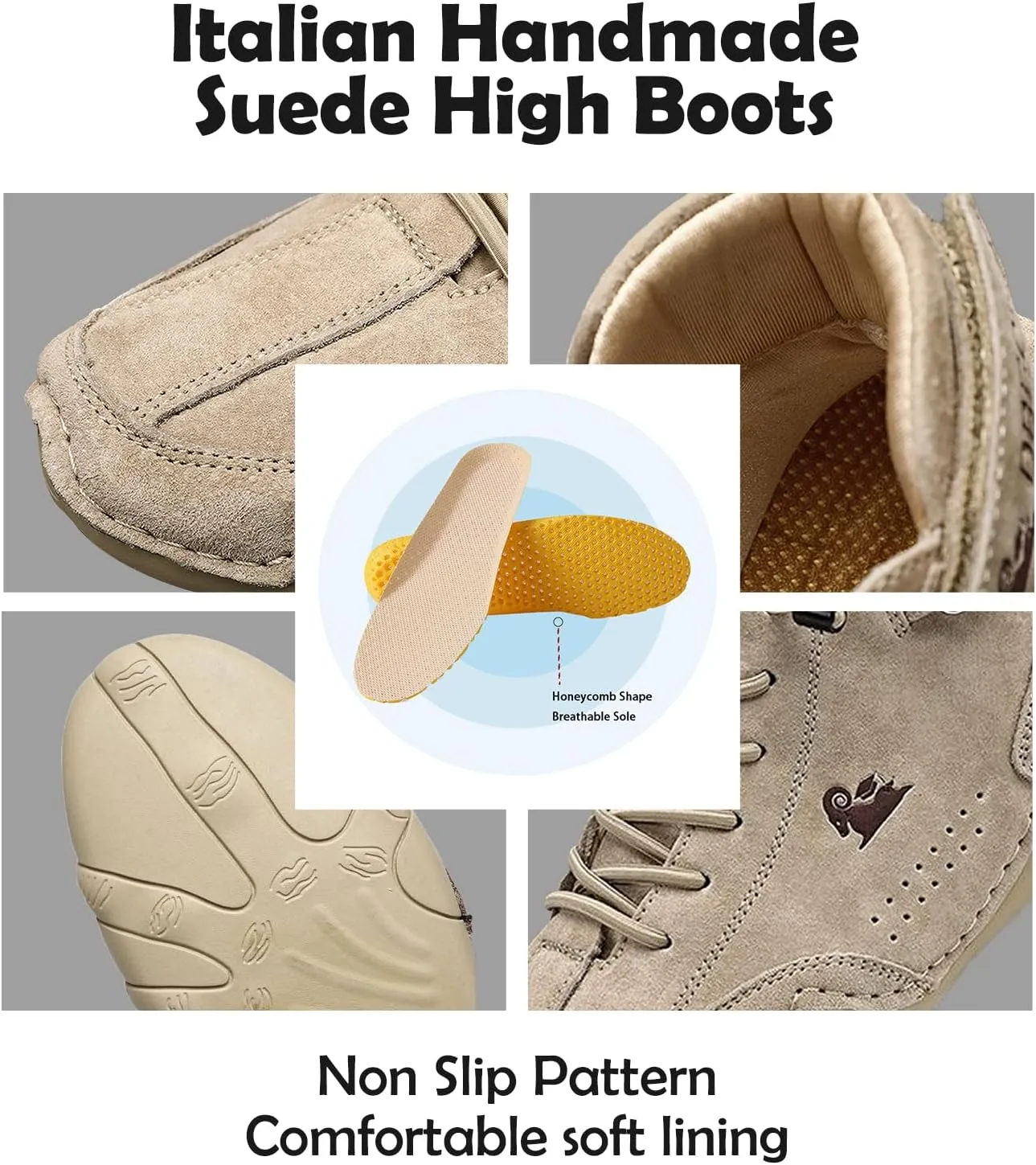 JishinGal Men's Casual Suede Lace Up Flats Chukka Ankle Boots,Handmade High Top high boots Outdoor Walking Sneakers Slip-on Lightweight Non-Slip Driving Chukka Boots