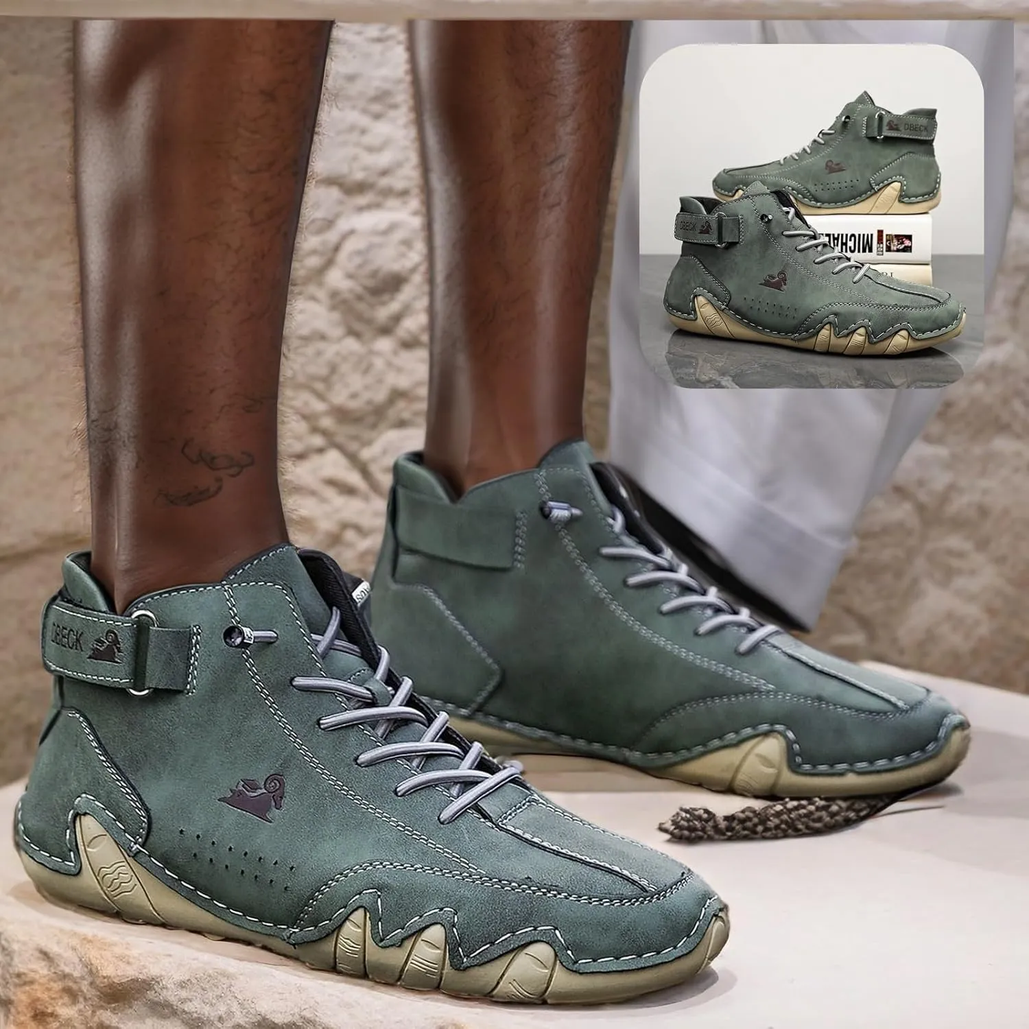JishinGal Men's Casual Suede Lace Up Flats Chukka Ankle Boots,Handmade High Top high boots Outdoor Walking Sneakers Slip-on Lightweight Non-Slip Driving Chukka Boots