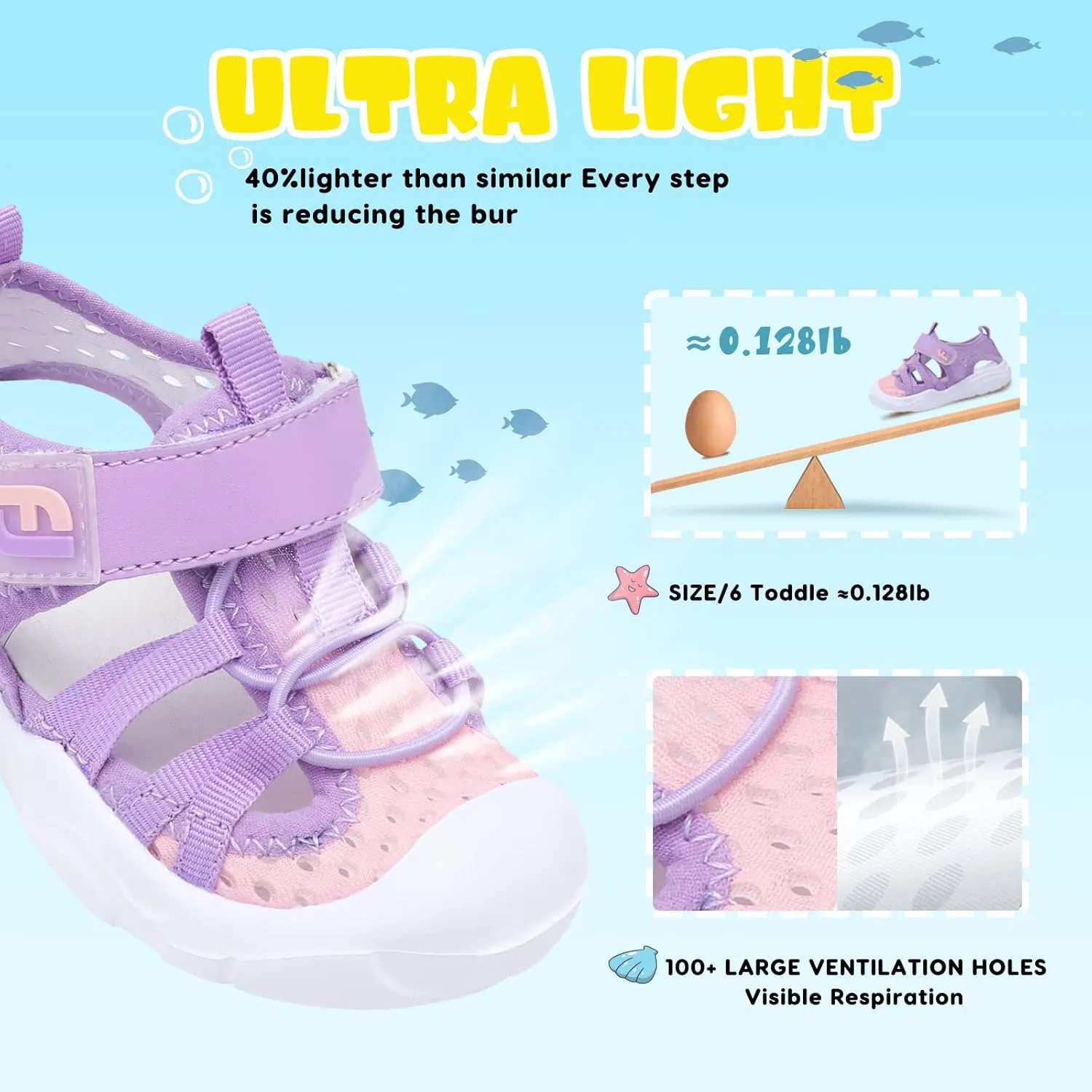JOINFREE Toddler Boys Girls Water Shoes Breathable Qucik Dry Sport Beach Sandals Lightweight Barefoot Flexible