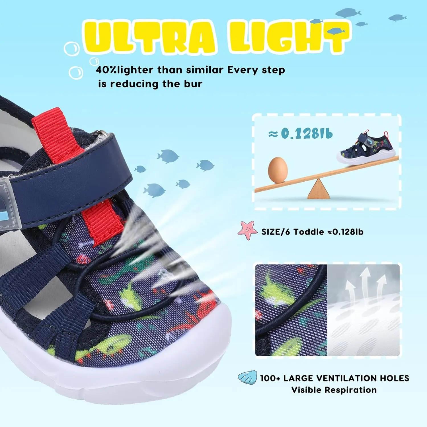 JOINFREE Toddler Boys Girls Water Shoes Breathable Qucik Dry Sport Beach Sandals Lightweight Barefoot Flexible