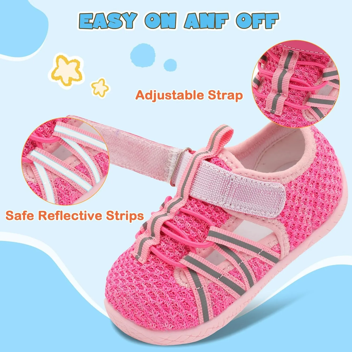 JOINFREE Toddler Sandals Boys Girls Breathable Closed Toe Water Beach Sandals Kids Wide Barefoot Summer Water Shoes Baby Walking Sneakers