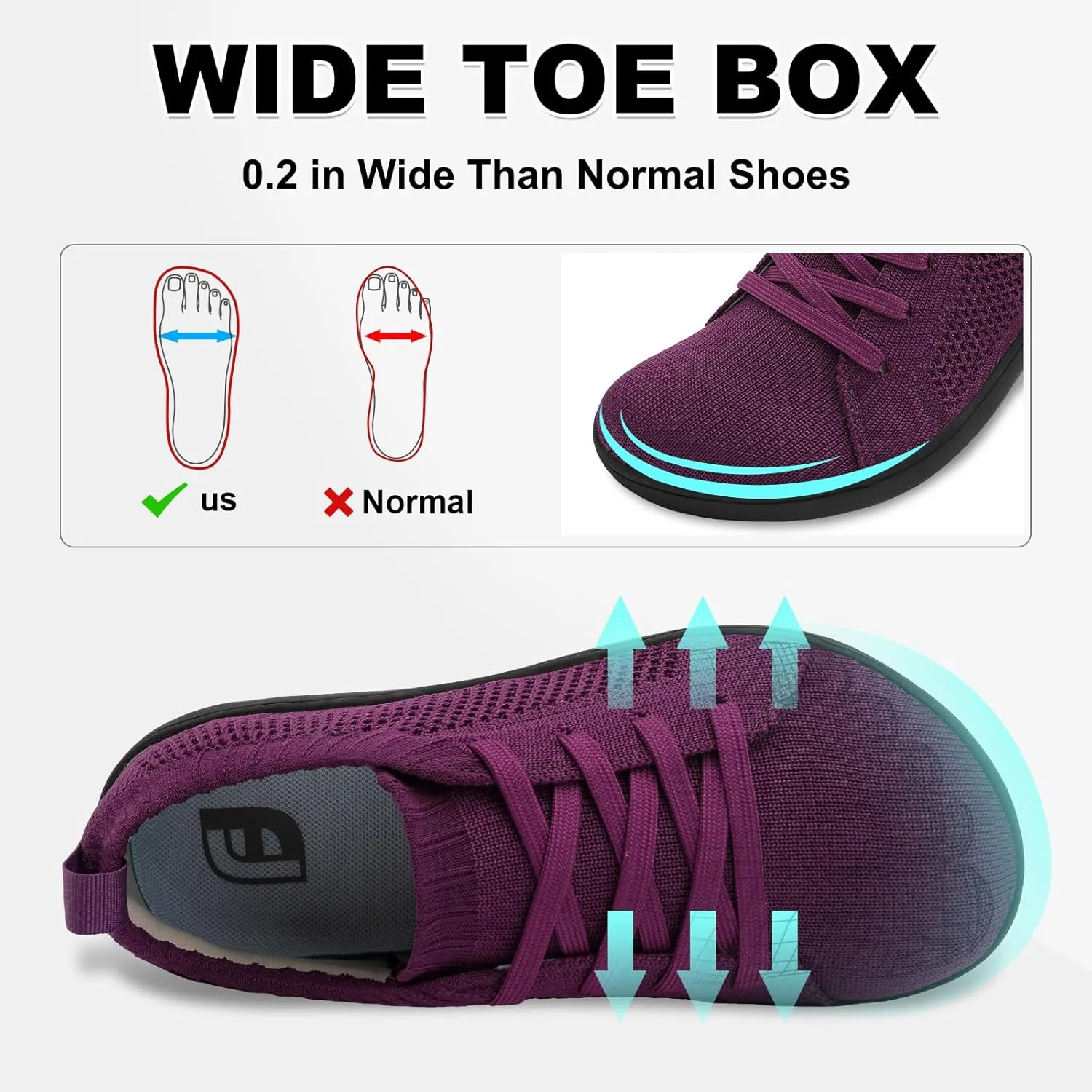 JOINFREE Women's Minimalist Walking Shoes Wide Toe Barefoot Shoes Zero Drop Casual Sneakers Breathable Slip On Tennis Shoes