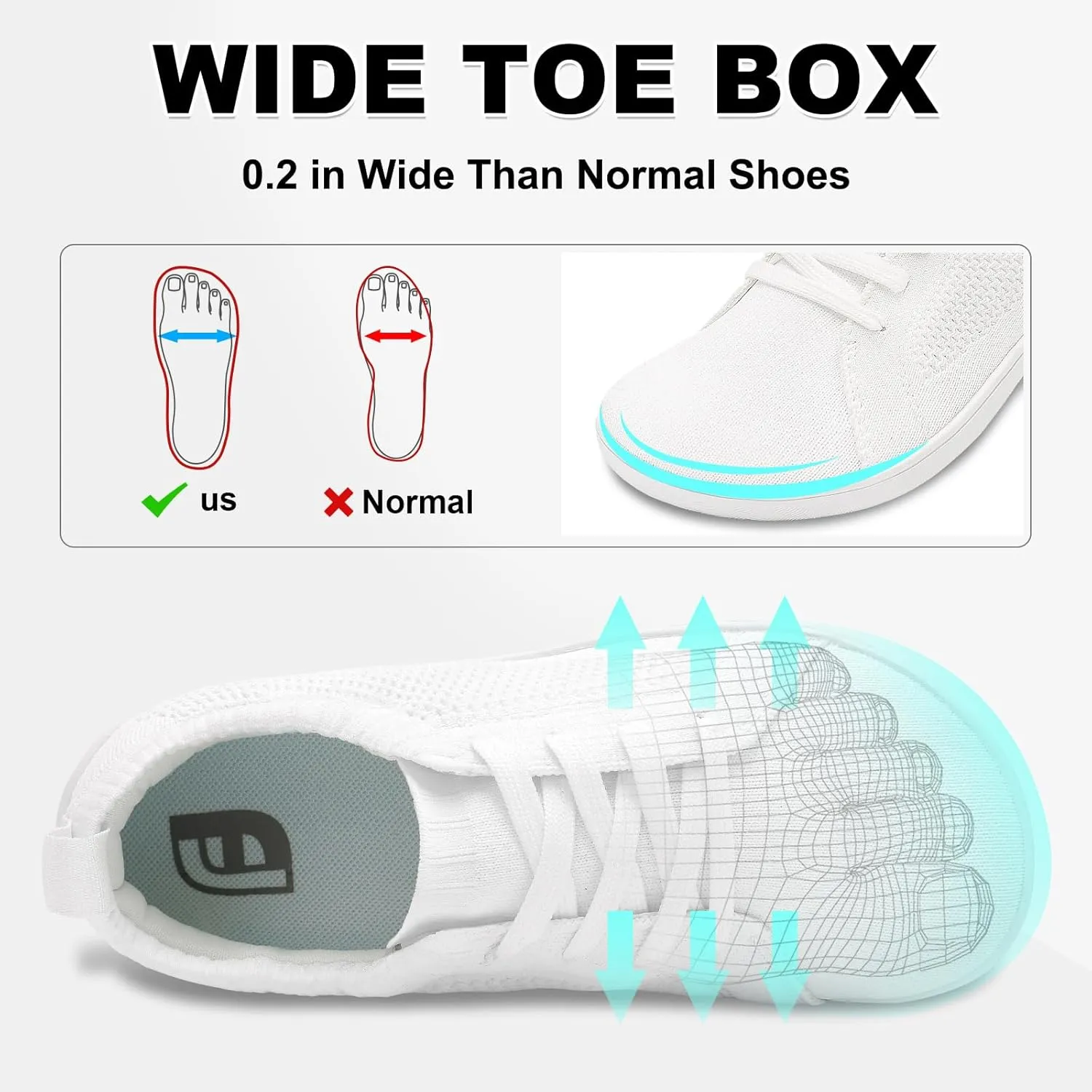 JOINFREE Women's Minimalist Walking Shoes Wide Toe Barefoot Shoes Zero Drop Casual Sneakers Breathable Slip On Tennis Shoes