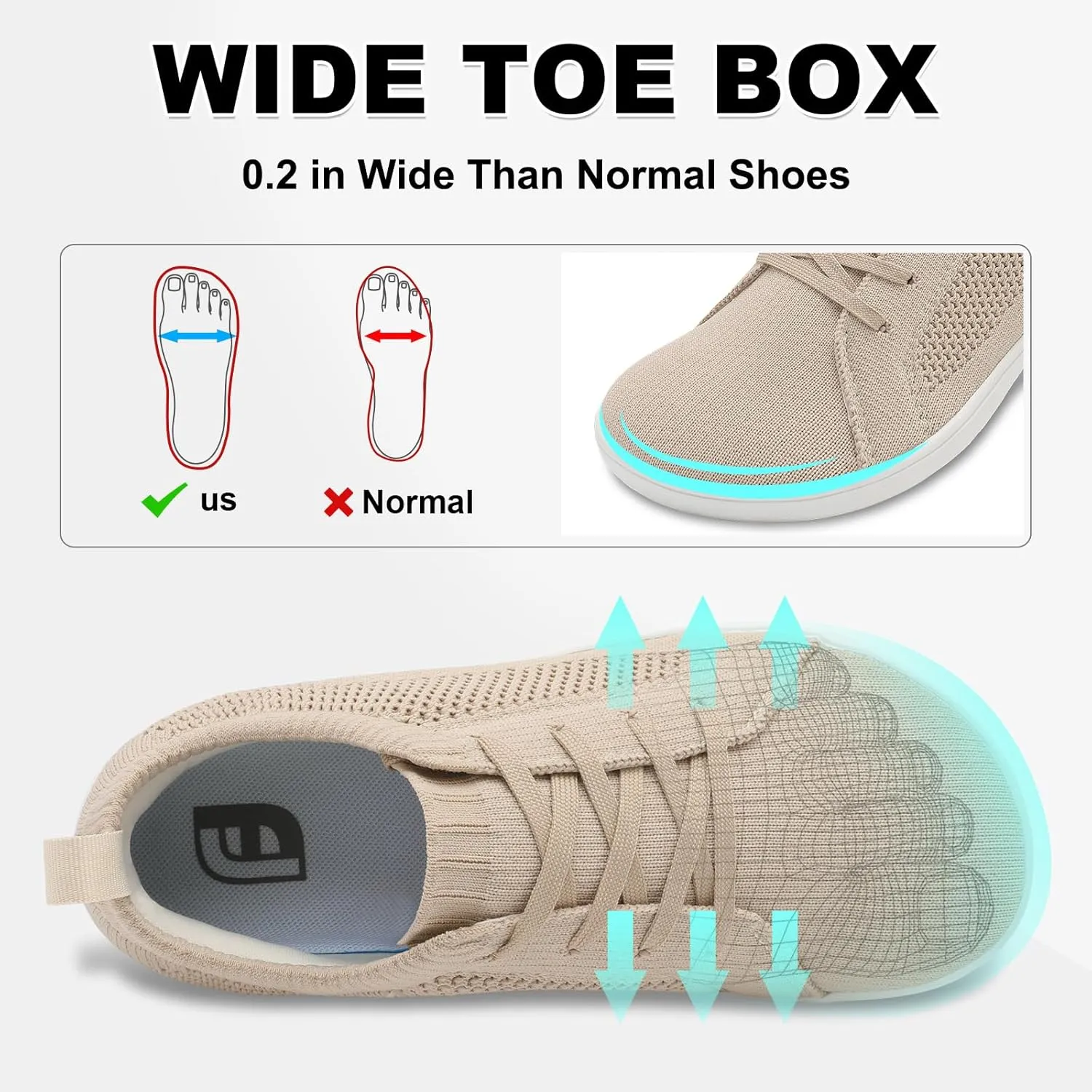 JOINFREE Women's Minimalist Walking Shoes Wide Toe Barefoot Shoes Zero Drop Casual Sneakers Breathable Slip On Tennis Shoes
