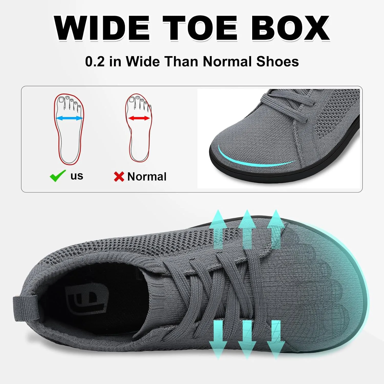 JOINFREE Women's Minimalist Walking Shoes Wide Toe Barefoot Shoes Zero Drop Casual Sneakers Breathable Slip On Tennis Shoes
