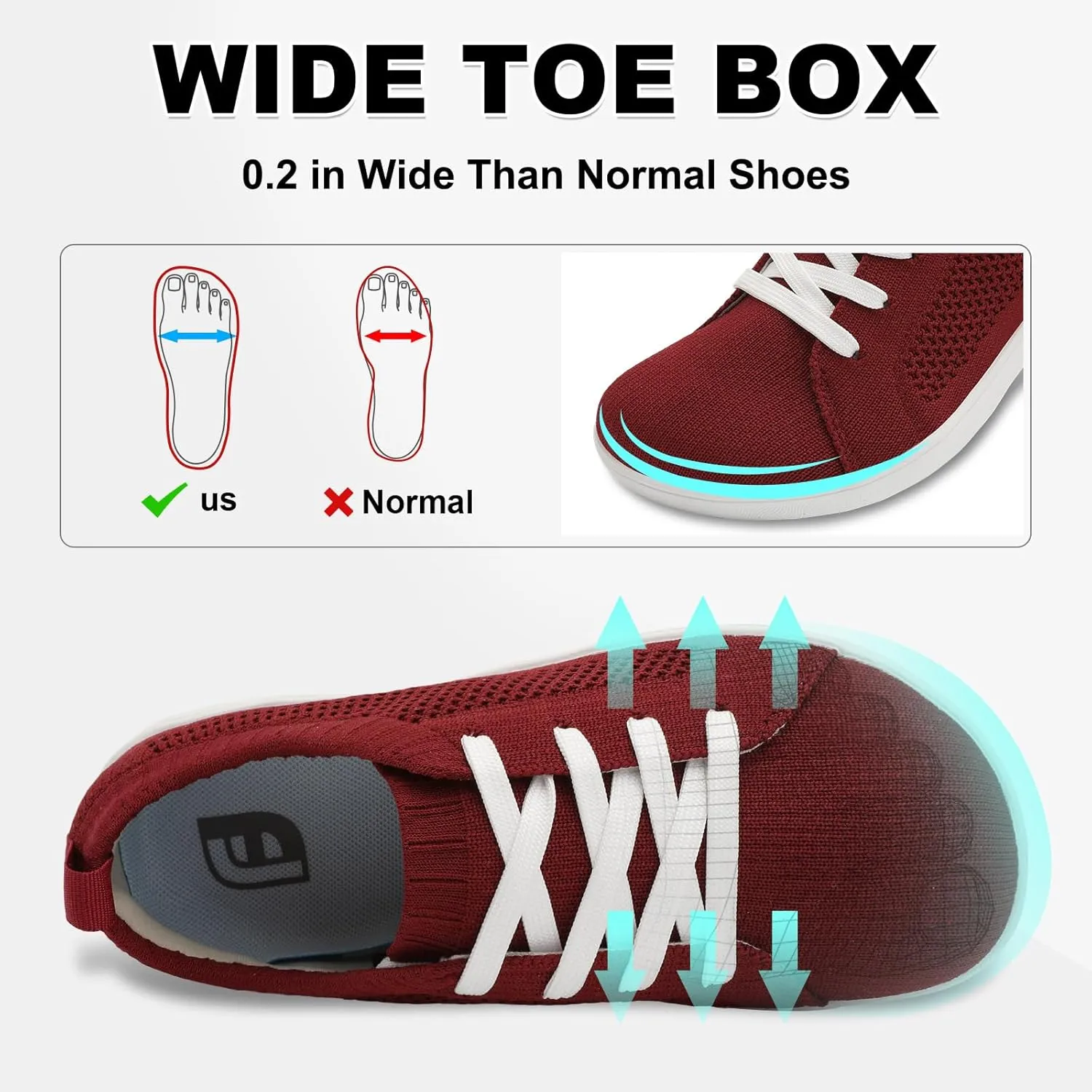JOINFREE Women's Minimalist Walking Shoes Wide Toe Barefoot Shoes Zero Drop Casual Sneakers Breathable Slip On Tennis Shoes