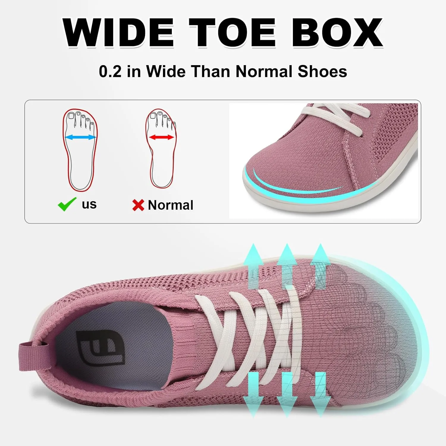JOINFREE Women's Minimalist Walking Shoes Wide Toe Barefoot Shoes Zero Drop Casual Sneakers Breathable Slip On Tennis Shoes