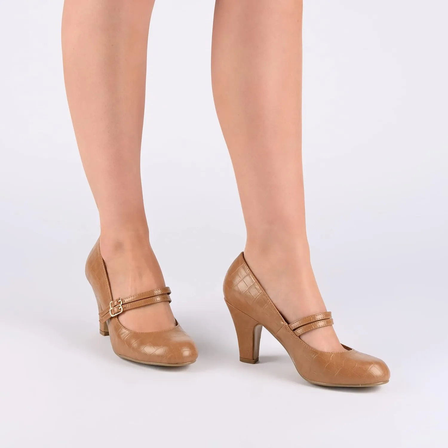 Journee Collection Womens Wendy Mary Jane Pumps Closed Round Toe Double Buckle Strap Chunky Block Heel