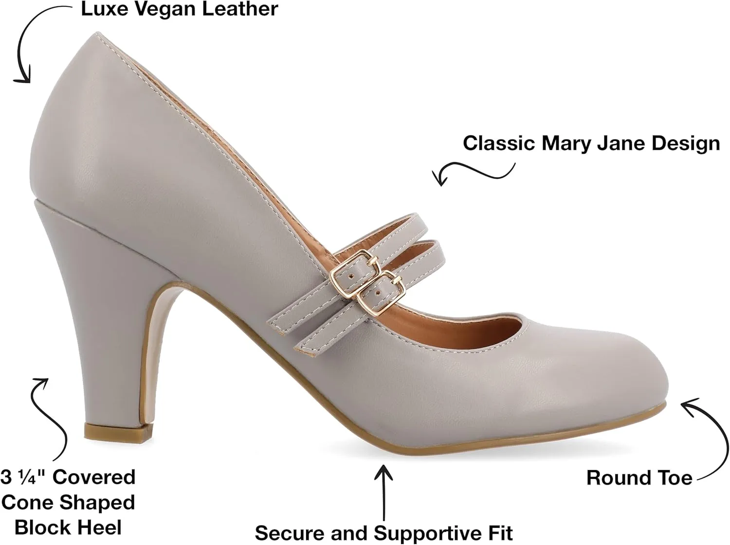 Journee Collection Womens Wendy Mary Jane Pumps Closed Round Toe Double Buckle Strap Chunky Block Heel