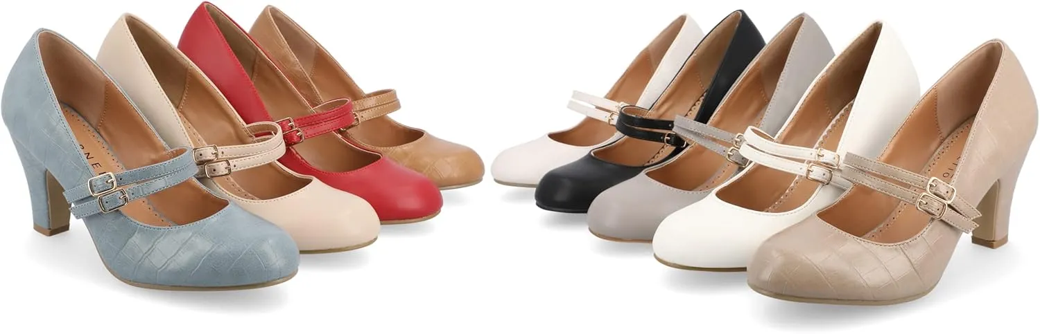 Journee Collection Womens Wendy Mary Jane Pumps Closed Round Toe Double Buckle Strap Chunky Block Heel