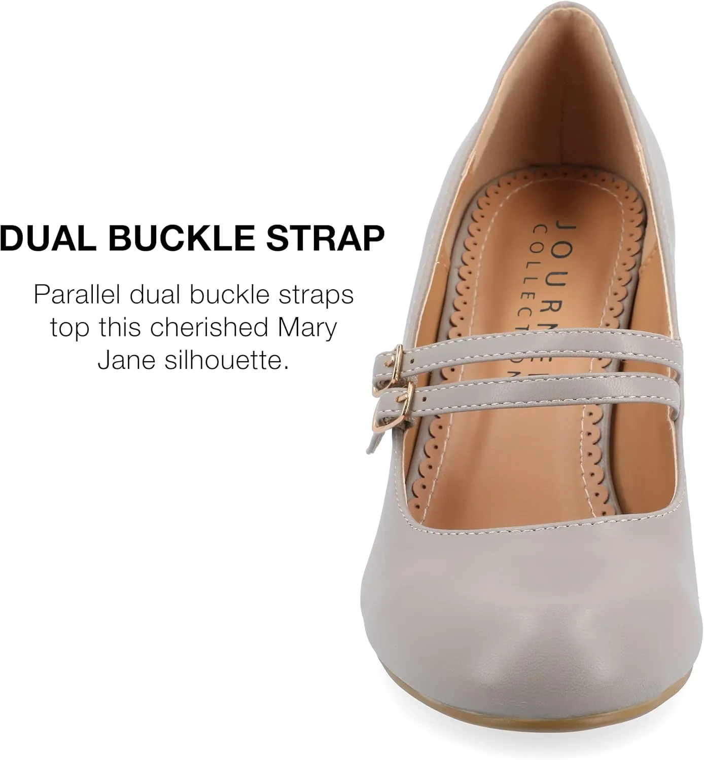 Journee Collection Womens Wendy Mary Jane Pumps Closed Round Toe Double Buckle Strap Chunky Block Heel