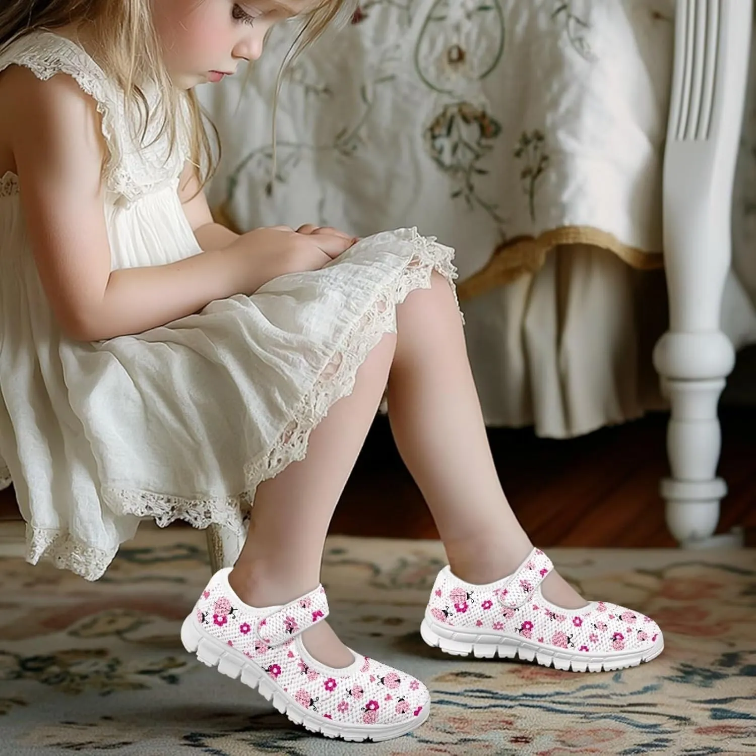 JoyLamoria Floral Ladybug Toddler Mary Jane Shoes - Little Girl Elegant Ballet Flats Perfect for Parties & School Events Fashion Ladybug Dress Shoes