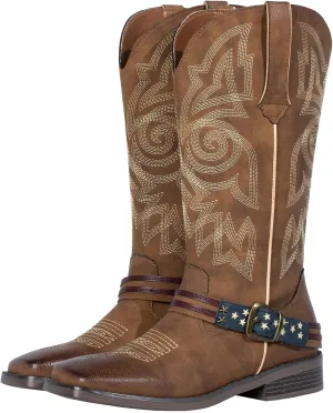J's.o.l.e Women's Fashion Wide Square Toe Western Cowgirl Cowboy Boots Mid Calf