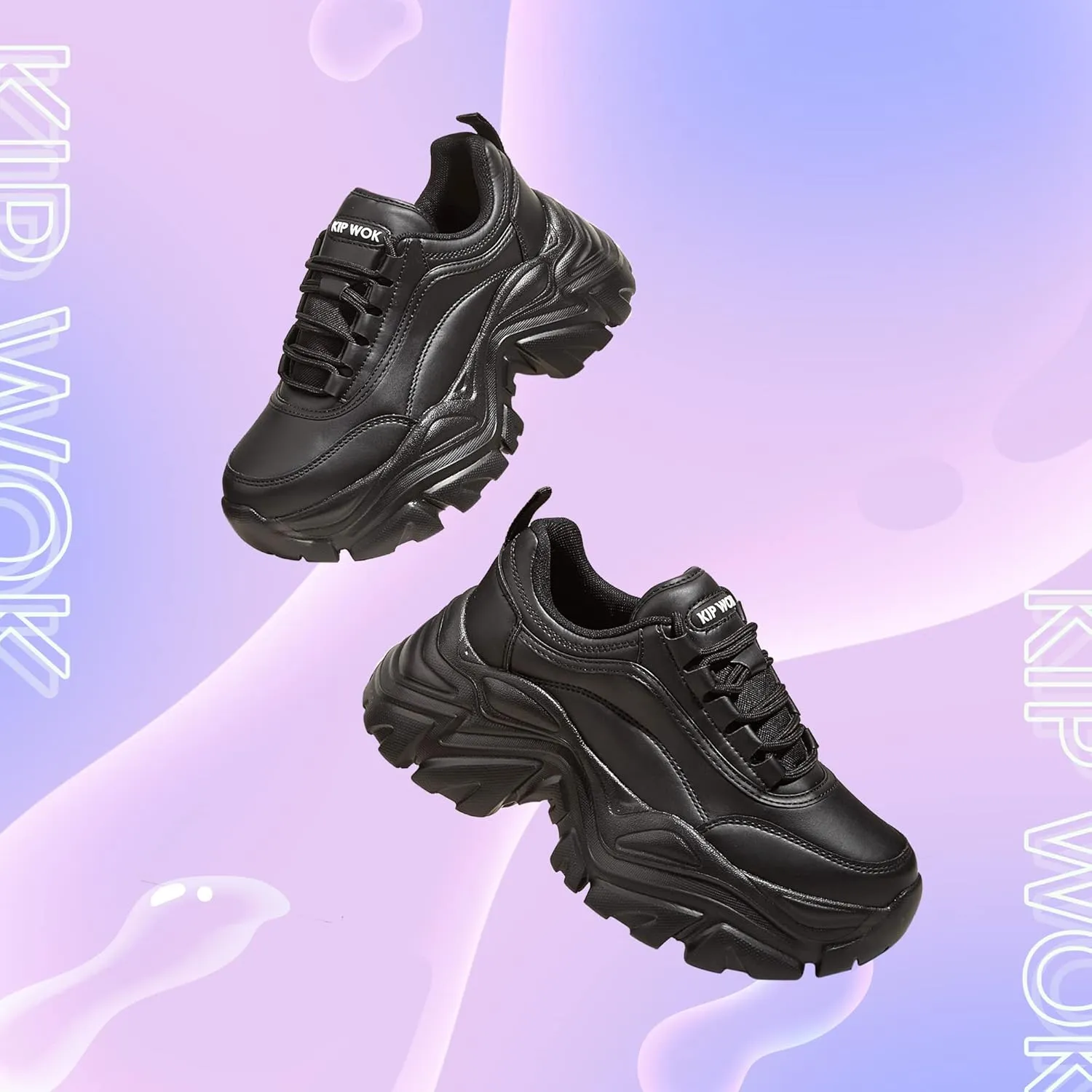 K KIP WOK Chunky Sneakers for Women Fashion Platform White Leather Casual Dad Shoes Comfortable Wedge Walking Sport Sneakers