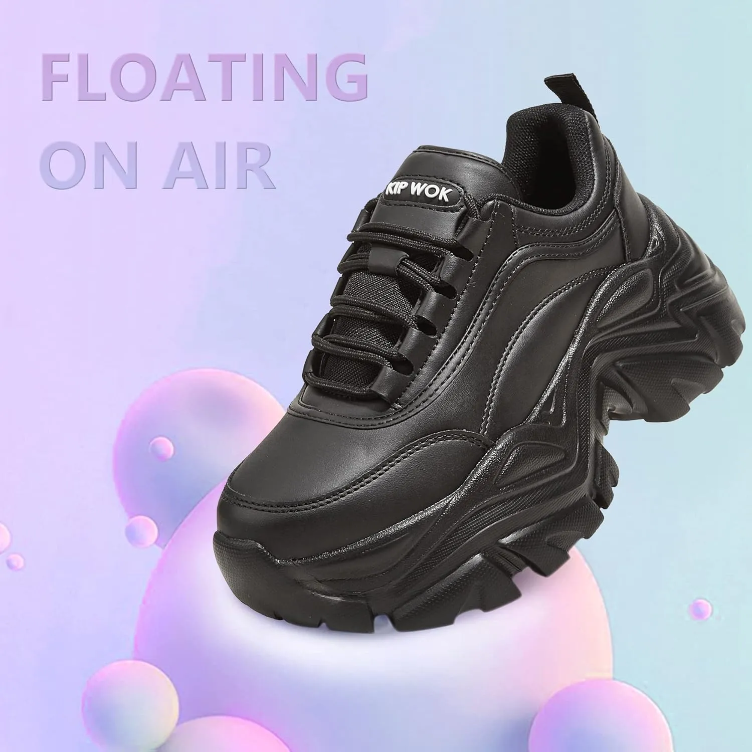 K KIP WOK Chunky Sneakers for Women Fashion Platform White Leather Casual Dad Shoes Comfortable Wedge Walking Sport Sneakers